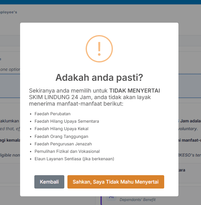 LINDUNG 24 Jam final opt-out confirmation screen
