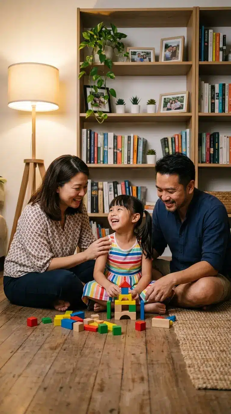 Parents with their child at home — insurance and financial planning for families