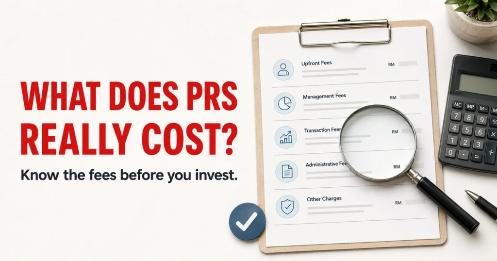 Checklist of PRS fee categories under a magnifying glass, with a calculator alongside